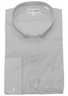 Lucasini Gray Clergy Nehru Shirt 18 34 35 White Collar Band French