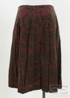 Dries Van NOTEN Burgundy Linen Green Velvet Pleated Skirt Size 40