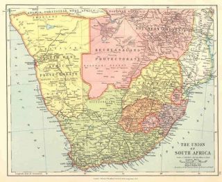 Southern Africa Old Vintage Map Edward Stanford Circa 1920 RSA Etc