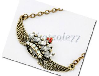 Cute Retro Rhinestone Crown Eagle Wings Chain Necklace
