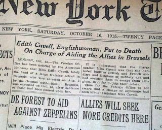 EDITH CAVELL World War I NURSE Humanitarian EXECUTION Firing Squad1915