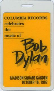 BOB DYLAN 1992 LAMINATED BACKSTAGE PASS GEORGE HARRISON NEIL YOUNG