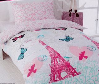 brand new pink eiffel tower single size quilt cover set color blue