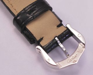 100 Cartier Black Crocodile Leather Strap and 18K White Gold Buckle