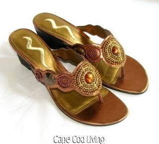 Nina ~ Narkiss YY Metallic Copper & Gold Beaded Wedge Sandals 9 ~ Worn