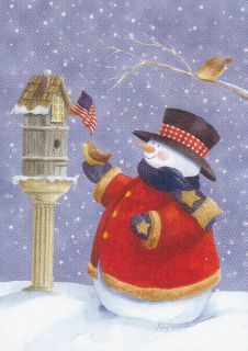 Patriotic Snowman helping Birds at Birdhouse Large Garden Yard