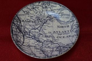 222 Fifth Due North Blue World Map Round Appetizer Plates s 4