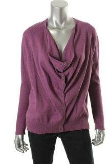 Eileen Fisher New Purple Long Sleeve Draped Neck Button Front Cardigan