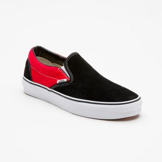 Vans Classic Suede/Canvas Slip On Shoes Black/Red   Ships Free