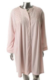 Miss Elaine New Pink Terry Cloth Long Sleeve Snap Front Long Robe Plus