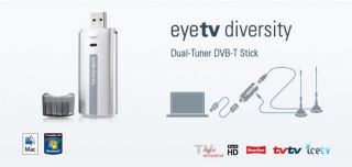 Elgato TV Tuner USB Eyetv Diversity Dual DTT DVB T Freeview PC Mac