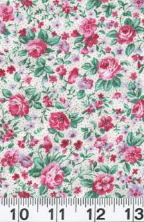  Fabric Concord Floral Wild Rose Calico Ivory White Pink Red