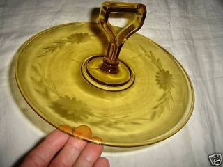 Antique Cutpattern Yellow Depression Glass Serving Tray