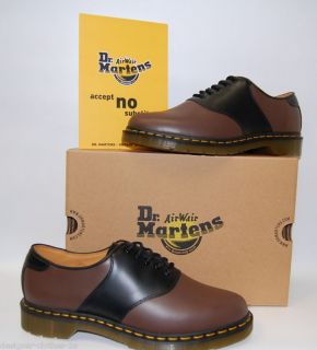 Dr Doc Martens 2 Colour 1461 Rafi Brown Black Leather Saddle Shoes New