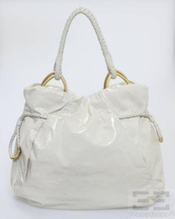 Elliott Lucca Cream Patent Leather Braided Drawstring Tote Bag