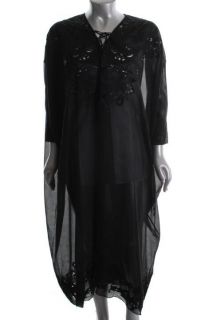 Elie Tahari New Kimberly Black Embroidered V Neck Casual Caftan Dress