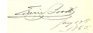 Edwin Booth RARE 1865 Autograph Hundred Nights Hamlet Assassination