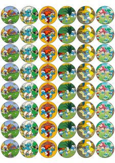 48 Smurfs Edible Cupcake Toppers Rice Paper