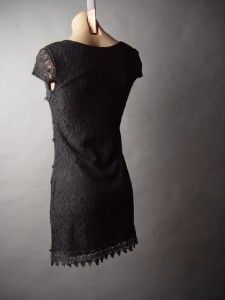 Black Tiered Embroidery Crochet Lace Vtg Y 60s Evening Cocktail Party