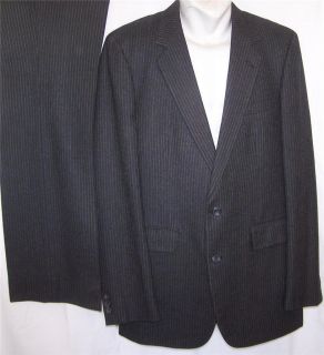 40L Black 100 Pure Wool Pinstriped 2 Button Business Suit Career Men