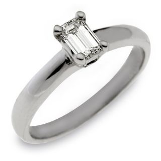  Womens Solitaire Emerald Cut Diamond Engagement Ring White Gold