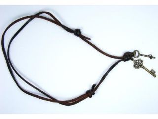  Brown Genuine Leather Eiffel Tower Key Postol Music Necklace