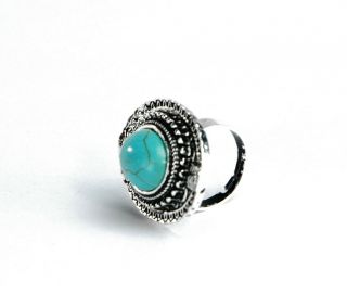 Fashion Jewelry Turquoise Large Oval Silver Self Adjust Ring