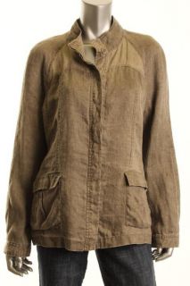 Eileen Fisher New Gray Stand Collar Button Down Linen Jacket M BHFO