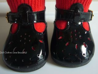 American Girl Emily Black Patent T Strap Shoes Socks