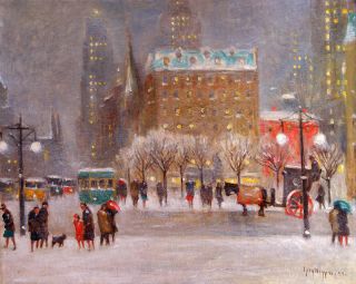 Wiggins Guy A Winter Night in New York Canvas 16 x 20