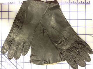  1950s Black kidskin leather gloves, sz 6.5, 18 inches, or elbow length