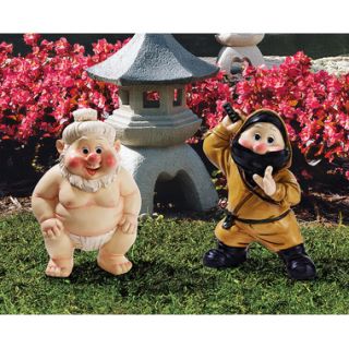 Far East Garden Fighters Gnome Statue Sumo Ninja Forest Design Toscano