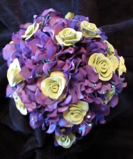 Deco Clay wedding bouquet, matching grooms boutonniere,with roses