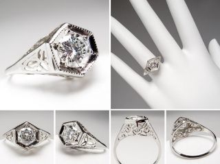  Carat Diamond Filigree Engagement Ring Solid 14K White Gold Estate