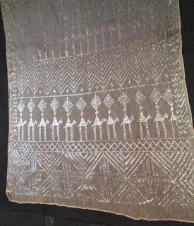 Shimmering 1920 Cream Silvery Silver Foil Assuit Shawl with Figures