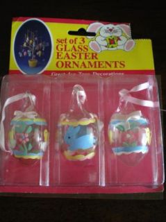 Set of 3 Glass Easter Egg Ornaments Painted New Three