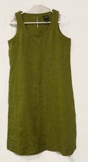 Eileen Fisher Beautiful Green Irish Linen A line Dress Sz XS