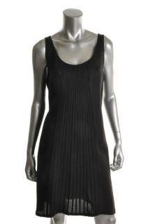 Eileen Fisher New Black Scoop Neck Pintuck Sleeveless Casual Dress