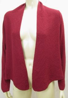 Eileen Fisher Petite Dark Red Washable Wool Fine Crepe Open Cardigan