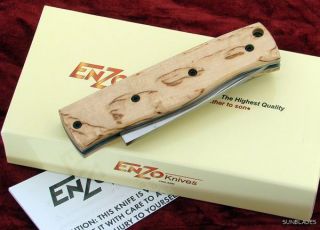 Enzo Knife PK70 Scandi Grind CPM S30V Curly Birch Slip Joint Pocket