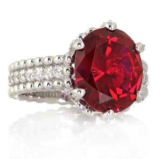 Jean Dousset Absolute Oval Created Ruby and Pavé Band Ring
