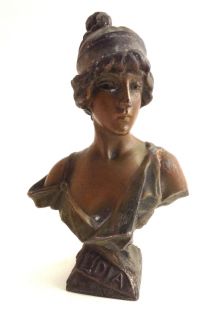 Rare Emmanuel Villanis Spelter Bust Lydia Unsigned Art Nouveau