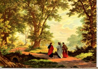 Road to Emmaus with Jesus Print Card on Woodboard 4 1 4 x 6 Unique