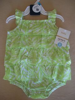 Carters 6 Mos Baby Girl Lime Green & White One Piece Outfit, NEW WITH