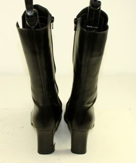 Van Eli Black Leather Calf High Fashion Zipper Stacked Heel Boots
