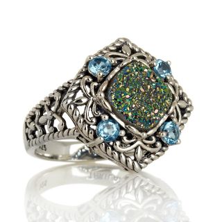 Orvieto Silver Green Drusy and Blue Topaz Sterling Silver Ring