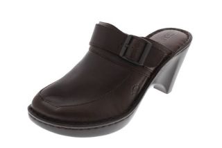 Born NEW Elia Brown Leather Buckled Strap Slides Clogs Mules Heels