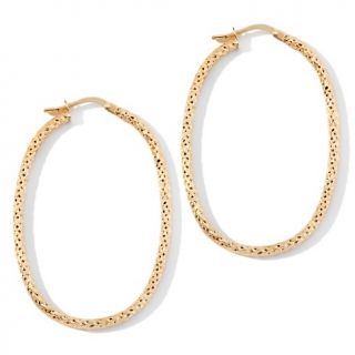 14K Yellow Gold Diamond Cut Fancy Oval Hoop Earrings