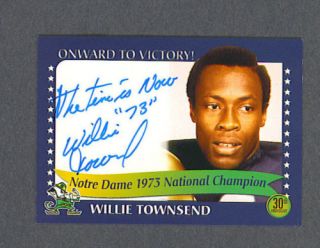 Willie Townsend Signed Notre Dame 1973 Champions Card