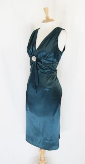 Eliza J NY Hunter Green V Neck Ruched Evening Dress Size 14 DT678RN